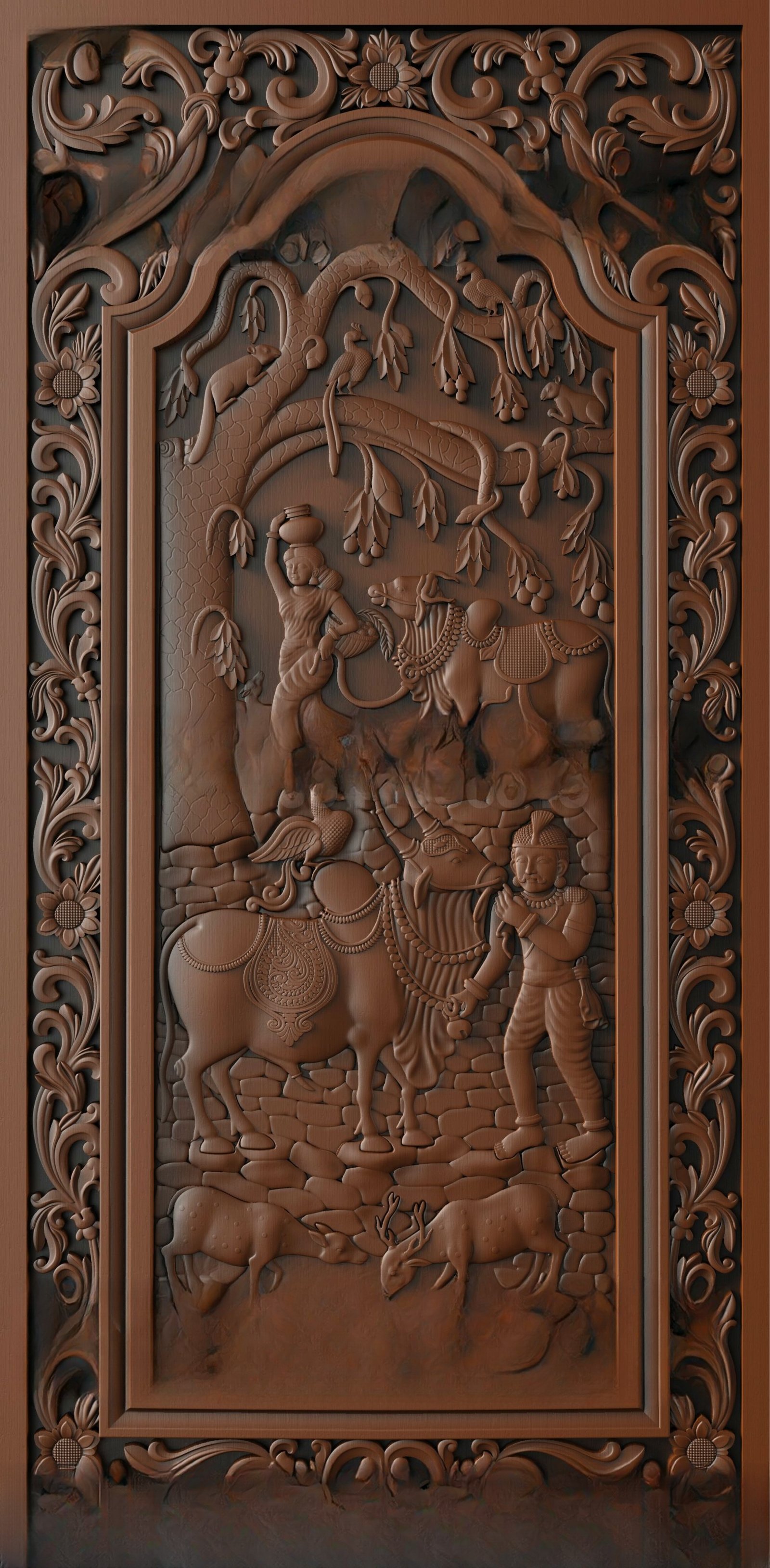 God Doors - GD-46 Lord Krishna Divine Flute Player Relief Carving 3D Model